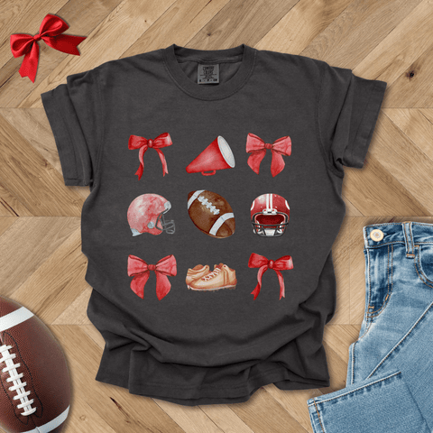 Red-Themed Coquette Football T-Shirt