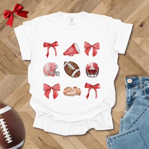 Red-Themed Coquette Football T-Shirt